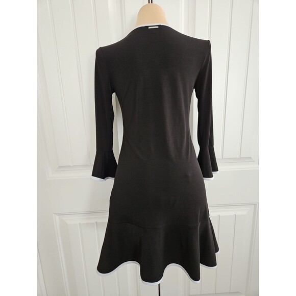 MICHAEL Michael Kors Flounce Dress Black w/ White Trim Bell Sleeves XS - Picture 4 of 9